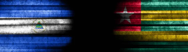 Banderas Nicaragua Togo Sobre Fondo Negro — Foto de Stock