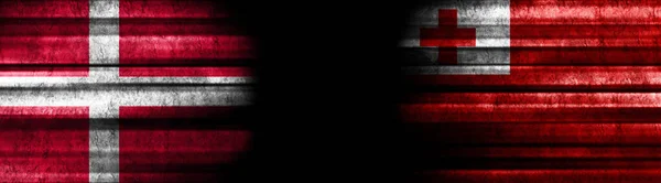 Denemarken Tonga Vlaggen Zwarte Achtergrond — Stockfoto