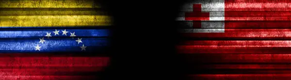 Venezuela Tonga Vlaggen Zwarte Achtergrond — Stockfoto