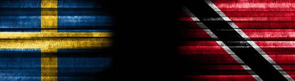 Zweden Trinidad Tobago Vlaggen Zwarte Achtergrond — Stockfoto