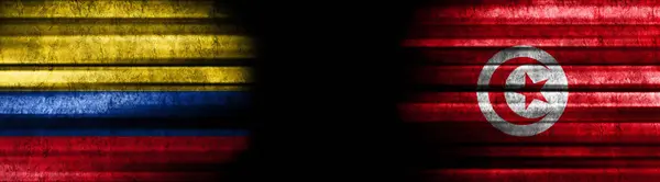 Colombia and Tunisia Flags on Black Background