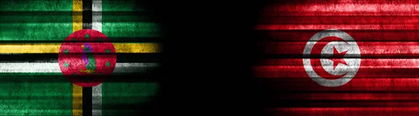 Dominica and Tunisia Flags on Black Background
