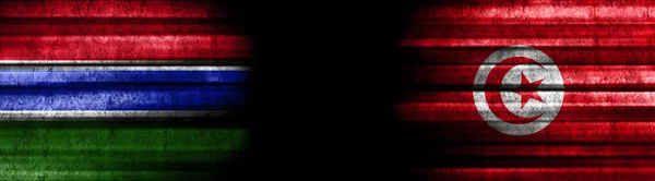 Gambia and Tunisia Flags on Black Background