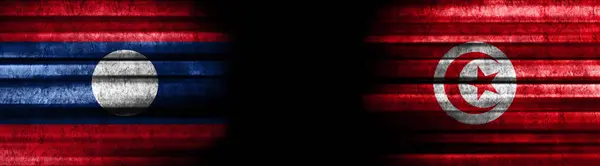 Laos and Tunisia Flags on Black Background