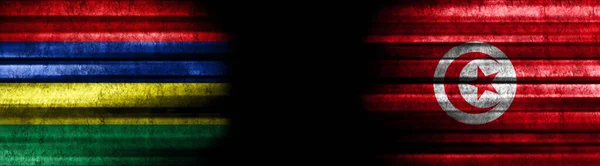 Mauritius and Tunisia Flags on Black Background