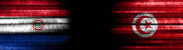Paraguay and Tunisia Flags on Black Background