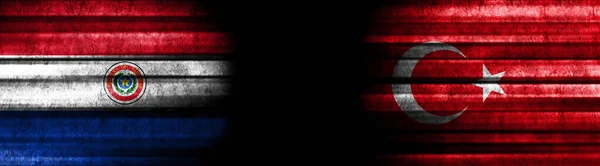 Paraguay Törökország Zászlók Fekete Háttér — Stock Fotó