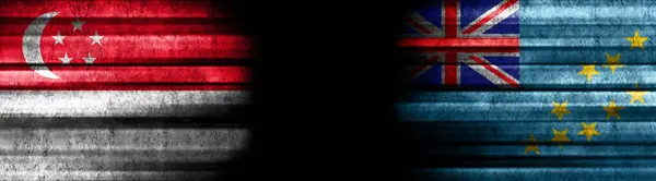 Singapore Tuvalu Flags Black Background — Stock Photo, Image