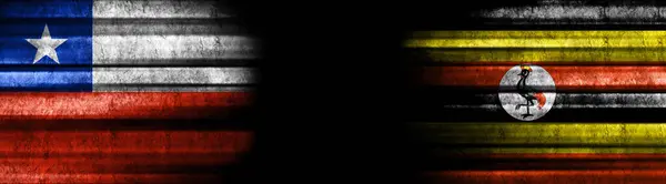 Bandeiras Chile Uganda Fundo Preto — Fotografia de Stock