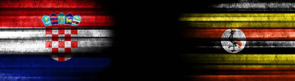 Hırvatistan Uganda Siyah Arkaplanda Bayraklar — Stok fotoğraf