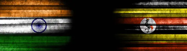 India Uganda Flags Black Background — Stock Photo, Image