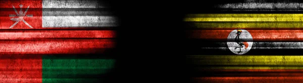 Bandeiras Omã Uganda Fundo Preto — Fotografia de Stock