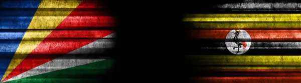 Сейшельские Острова Флаги Уганды Чёрном Фоне — стоковое фото