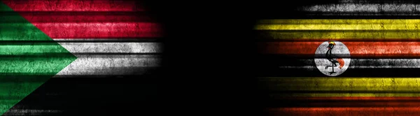 Bandeiras Sudão Uganda Sobre Fundo Preto — Fotografia de Stock