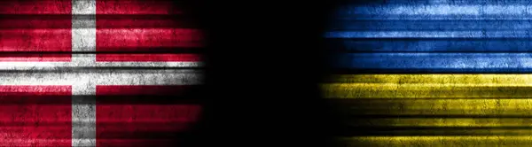 Dánsko Ukrajina Vlajky Černém Pozadí — Stock fotografie