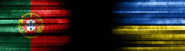 Portugal Oekraïne Vlaggen Zwarte Achtergrond — Stockfoto