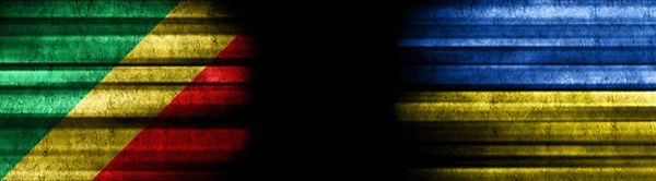 Republic Congo Ukraine Flags Black Background — Stock Photo, Image