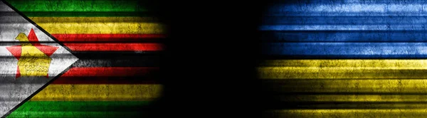 Zimbabwe Ukrajina Vlajky Černém Pozadí — Stock fotografie