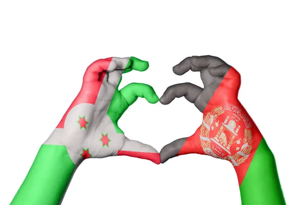 Burundi Afghanistan Cœur Geste Main Faisant Cœur Sentier Coupure — Photo