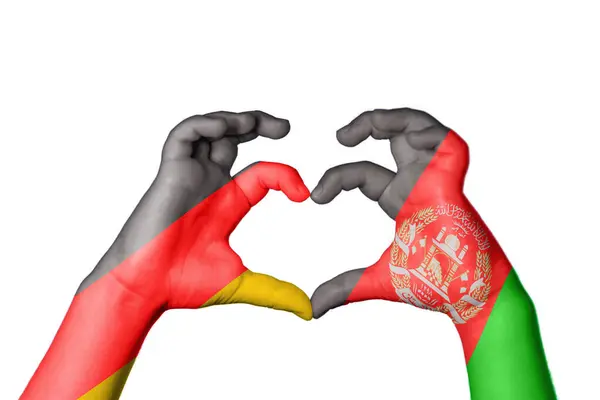 Németország Afganisztán Szív Kézmozdulatok Készítése Szív Vágási Útvonal — Stock Fotó