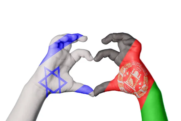 Israel Afeganistão Coração Gesto Mão Fazendo Coração Caminho Recorte — Fotografia de Stock