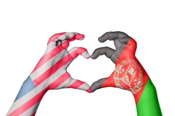 Liberia Afghanistan Heart Hand Gesture Making Heart Clipping Path — Stock Photo, Image