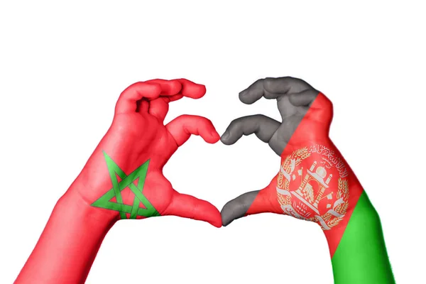 Morocco Afghanistan Heart Hand Gesture Making Heart Clipping Path — Stock Photo, Image