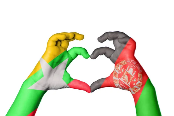 Mianmar Afganisztán Szív Kézmozdulatok Készítése Szív Vágási Útvonal — Stock Fotó