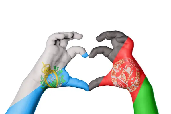 San Marino Afganisztán Szív Kéz Gesztus Készítő Szív Vágási Útvonal — Stock Fotó