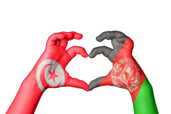Tunesië Afghanistan Hart Handgebaar Maken Hart Knippad — Stockfoto