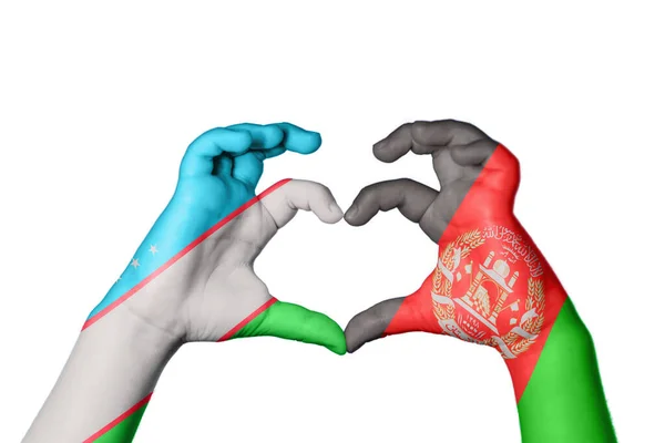 Oezbekistan Afghanistan Hart Handgebaar Maken Hart Knippad — Stockfoto