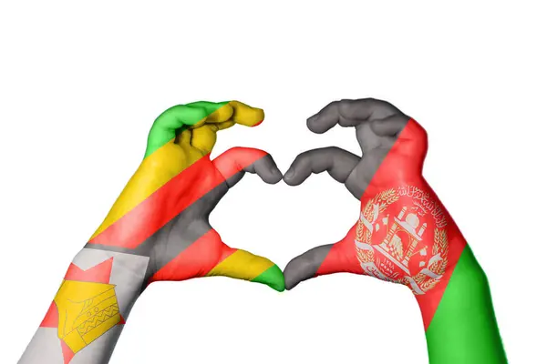 Zimbabwe Afganisztán Szív Kézmozdulatok Készítése Szív Vágási Útvonal — Stock Fotó