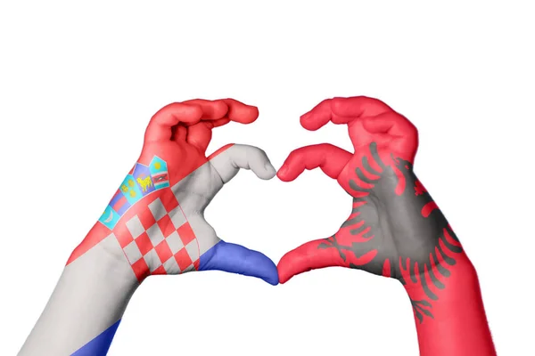 크로아티아 알바니아 심장을 만드는 제스처 클리핑 — 스톡 사진
