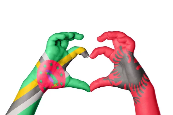 Dominica Albania Heart Hand Gesture Making Heart Clipping Path — Stock Photo, Image