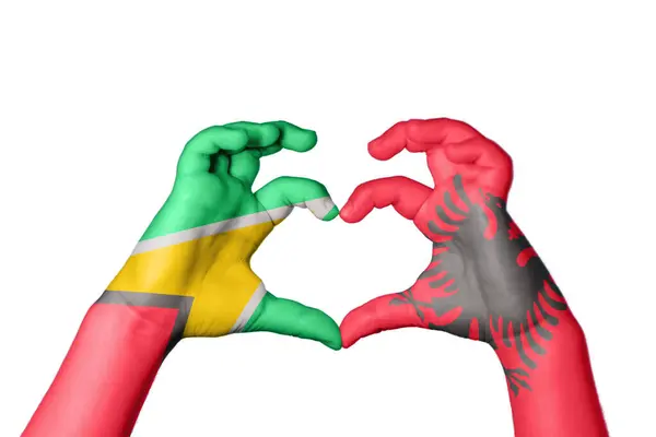 Guyana Albania Heart Ruční Gesto Srdce Střih Stezka — Stock fotografie