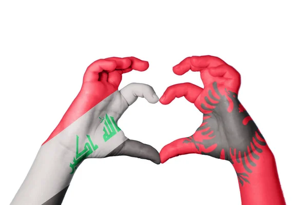 Irak Albanië Hart Handgebaar Maken Hart Knippad — Stockfoto