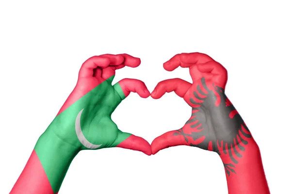 Maldív Szigetek Albánia Szív Kézmozdulatok Készítése Szív Vágási Útvonal — Stock Fotó