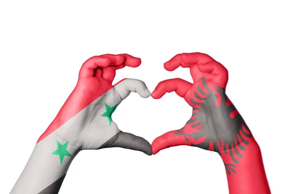 Syria Albania Heart Hand Gesture Making Heart Clipping Path — Stock Photo, Image