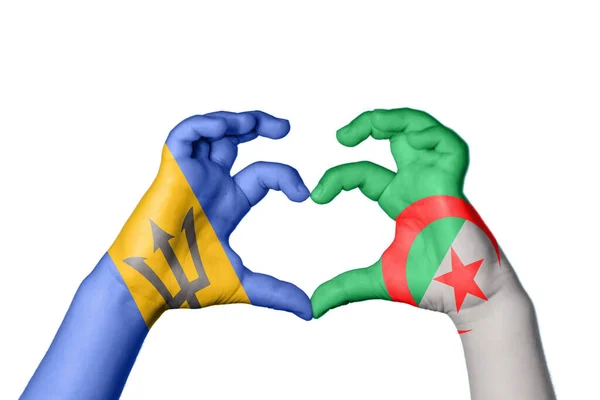 Barbados Algeria Heart Hand Gesture Making Heart Clipping Path — Stock Photo, Image