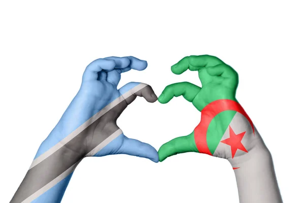 Botswana Algeria Heart Hand Gesture Making Heart Clipping Path — Stock Photo, Image