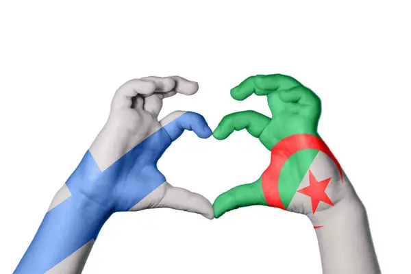 Finland Algeria Heart Hand Gesture Making Heart Clipping Path — Stock Photo, Image