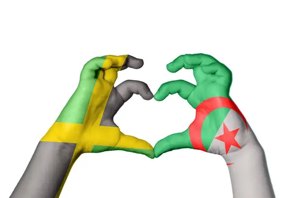 Jamaica Algeria Heart Hand Gesture Making Heart Clipping Path — Stock Photo, Image