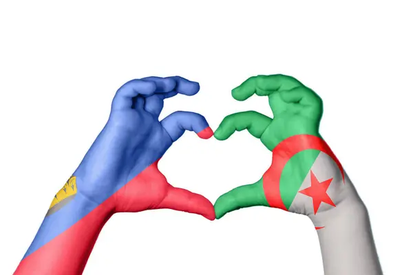 Λιχτενστάιν Αλγερία Καρδιά Χέρι Χειρονομία Καθιστώντας Την Καρδιά Ψαλίδισμα Μονοπάτι — Φωτογραφία Αρχείου