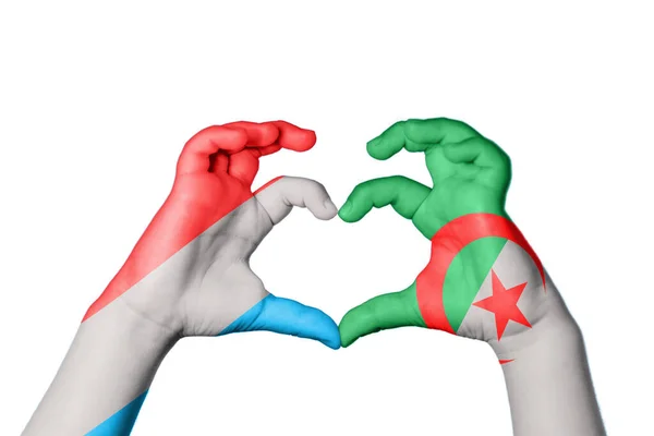 Luxembourg Algeria Heart Hand Gesture Making Heart Clipping Path — Stock Photo, Image