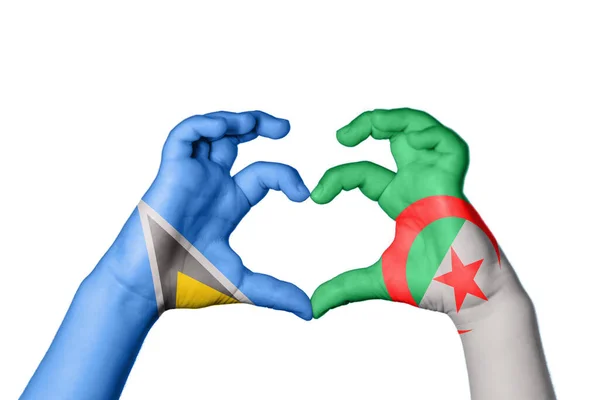 Saint Lucia Algeria Heart Hand Gesture Making Heart Clipping Path — Stock Photo, Image