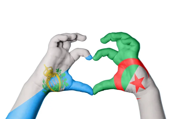 San Marino Algeria Heart Hand Gesture Making Heart Clipping Path — Stock Photo, Image