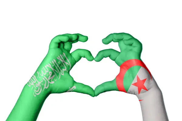 Saudi Arabia Algeria Heart Hand Gesture Making Heart Clipping Path — Stock Photo, Image