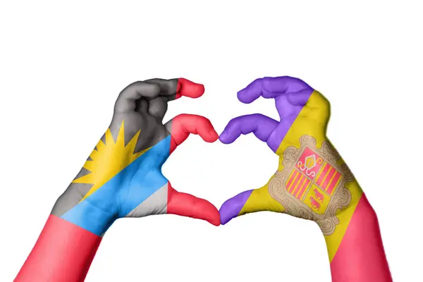 Antigua Barbuda Andorra Heart Hand Gesture Making Heart Clipping Path — Stock Photo, Image