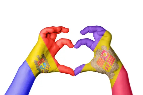 Moldova Andorra Heart Hand Gesture Making Heart Clipping Path — Stock Photo, Image