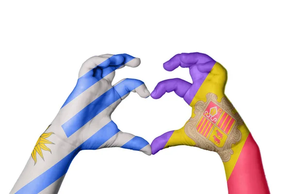 Uruguay Andorra Heart Hand Gesture Making Heart Clipping Path — Stock Photo, Image